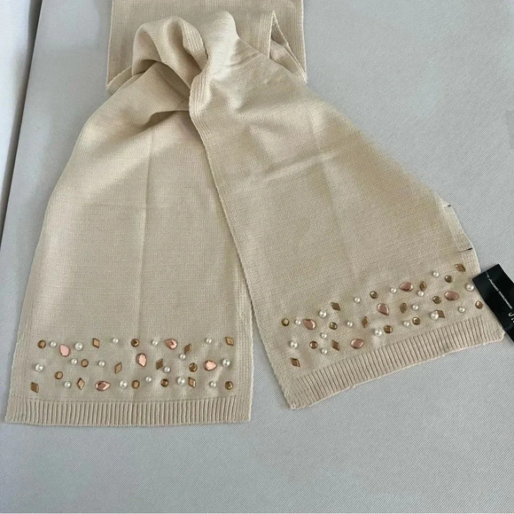 INC International Concepts Scarf Jeweled Embellishments Color Ivory Soft Cozy - Picture 3 of 8